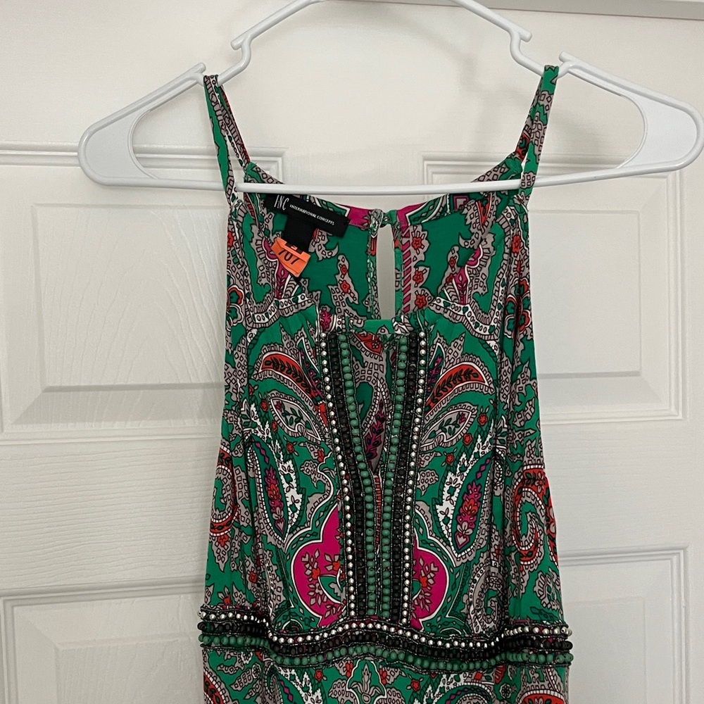 INC International Concepts Green and Pink Paisley Maxi Dress